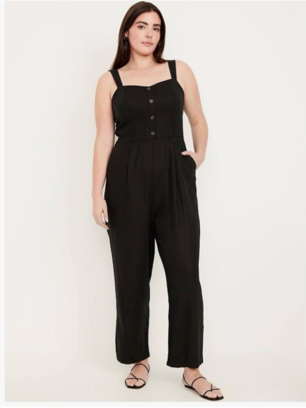 Old Navy Women's Button-Front Linen-Blend Cami Jumpsuit-Size XL